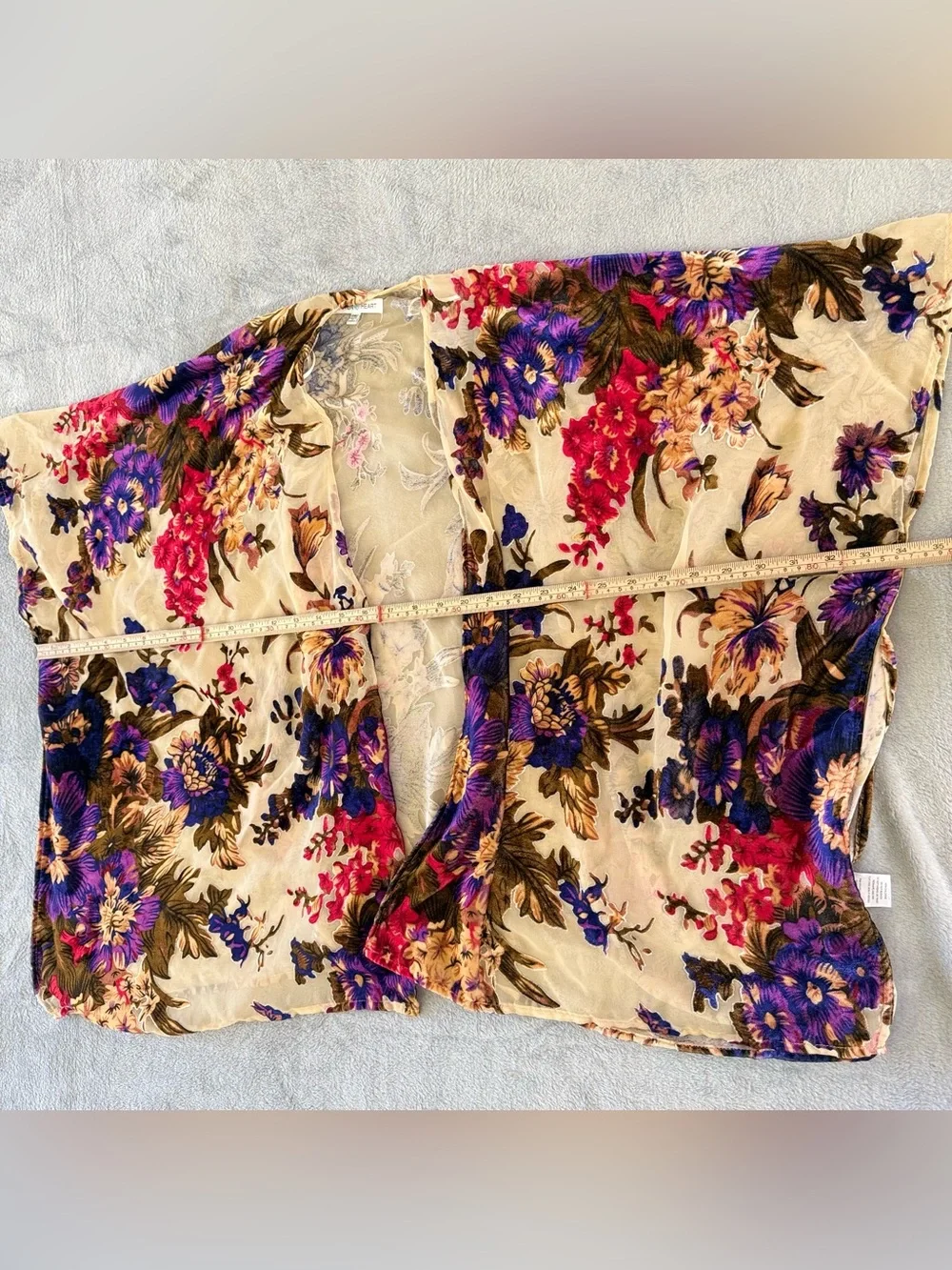 Velvet Burnout Kimono Womens One Size Floral Sheer Cardigan Shawl Boho Artsy - Picture 3 of 6